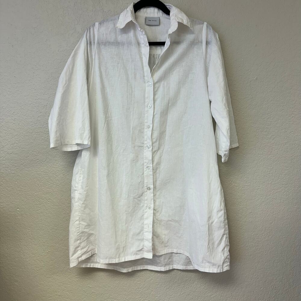 Rue Stiic Linen Blend Short Sleeve Top White Size XS